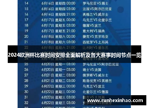 2024欧洲杯比赛时间安排全面解析及各大赛事时间节点一览